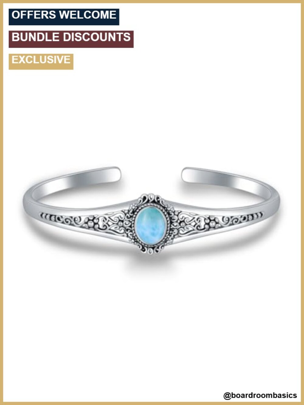 925 Sterling Silver Larimar Cuff Bangle Bracelet Adjustable Bohemian Gift